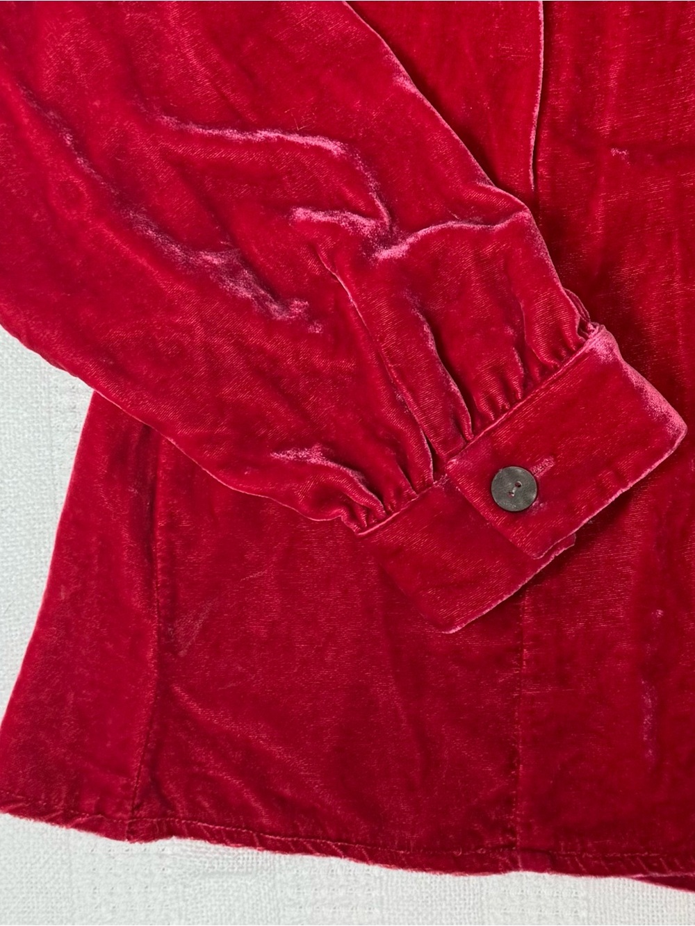 J. Jill Women PL Petite Red Velvet Long Sleeve Button-Up Blouse - Picture 4 of 9